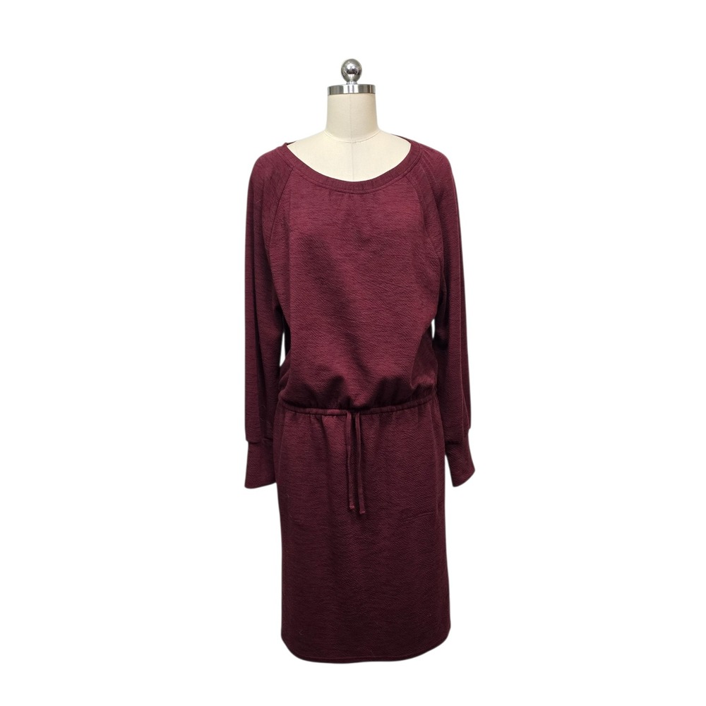 prAna Womens XL Burgundy Textured Drawstring Waist Long Sleeve Sweater Dress